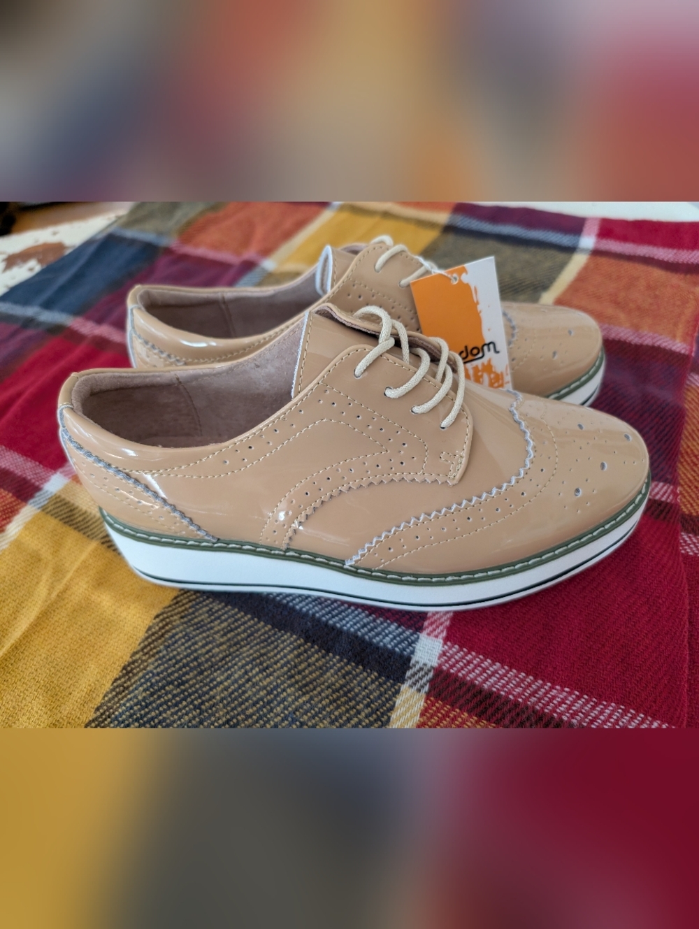 Patent Nude Wingtip Platform Oxfords